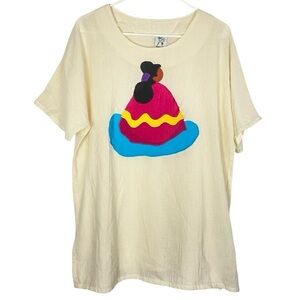 Alfredo’s Wife Tunic Top Womens Medium Made In USA Cream Organic Cotton Shirt